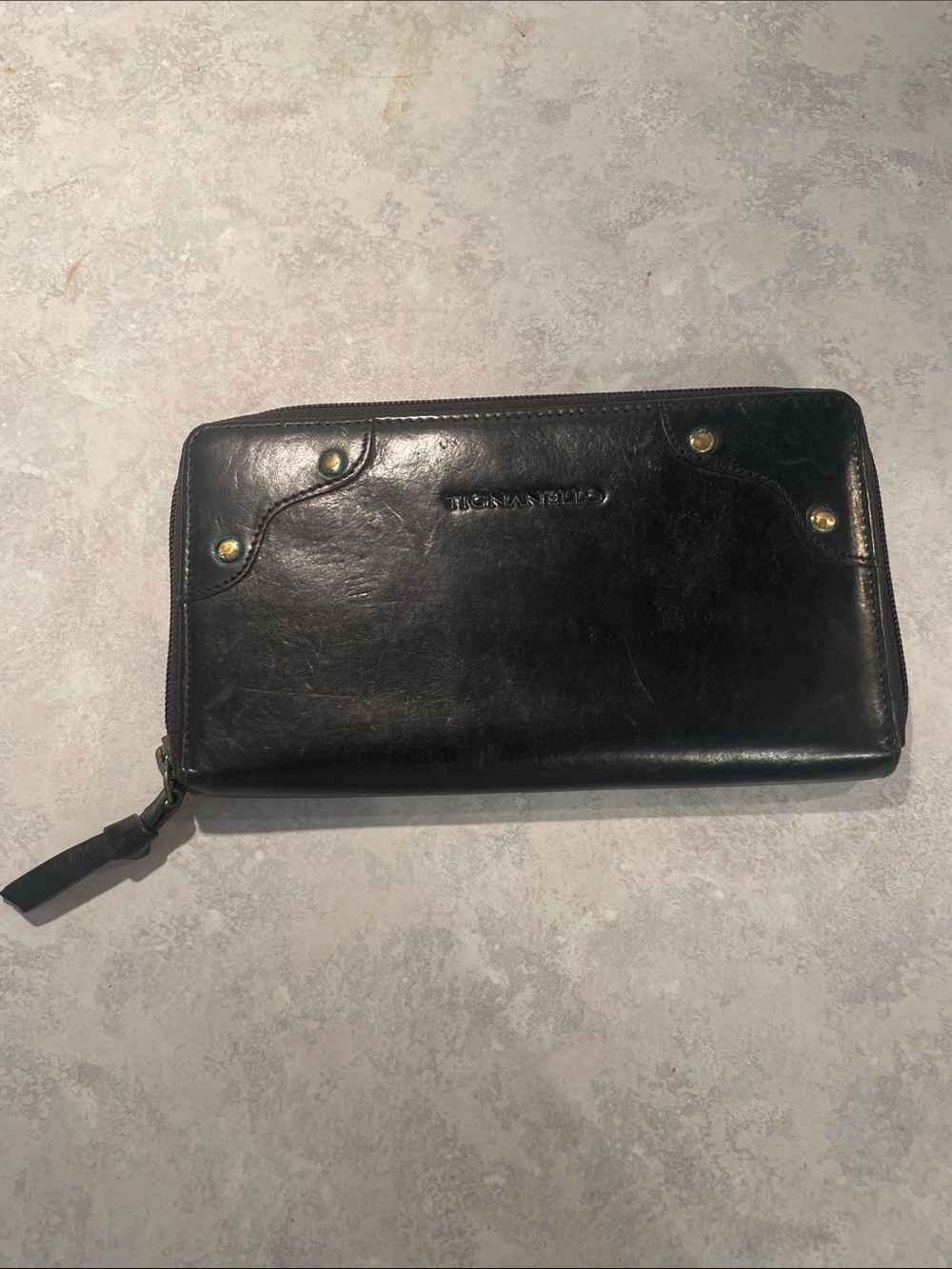 Tignanello Black Leather Zip-Around Wallet